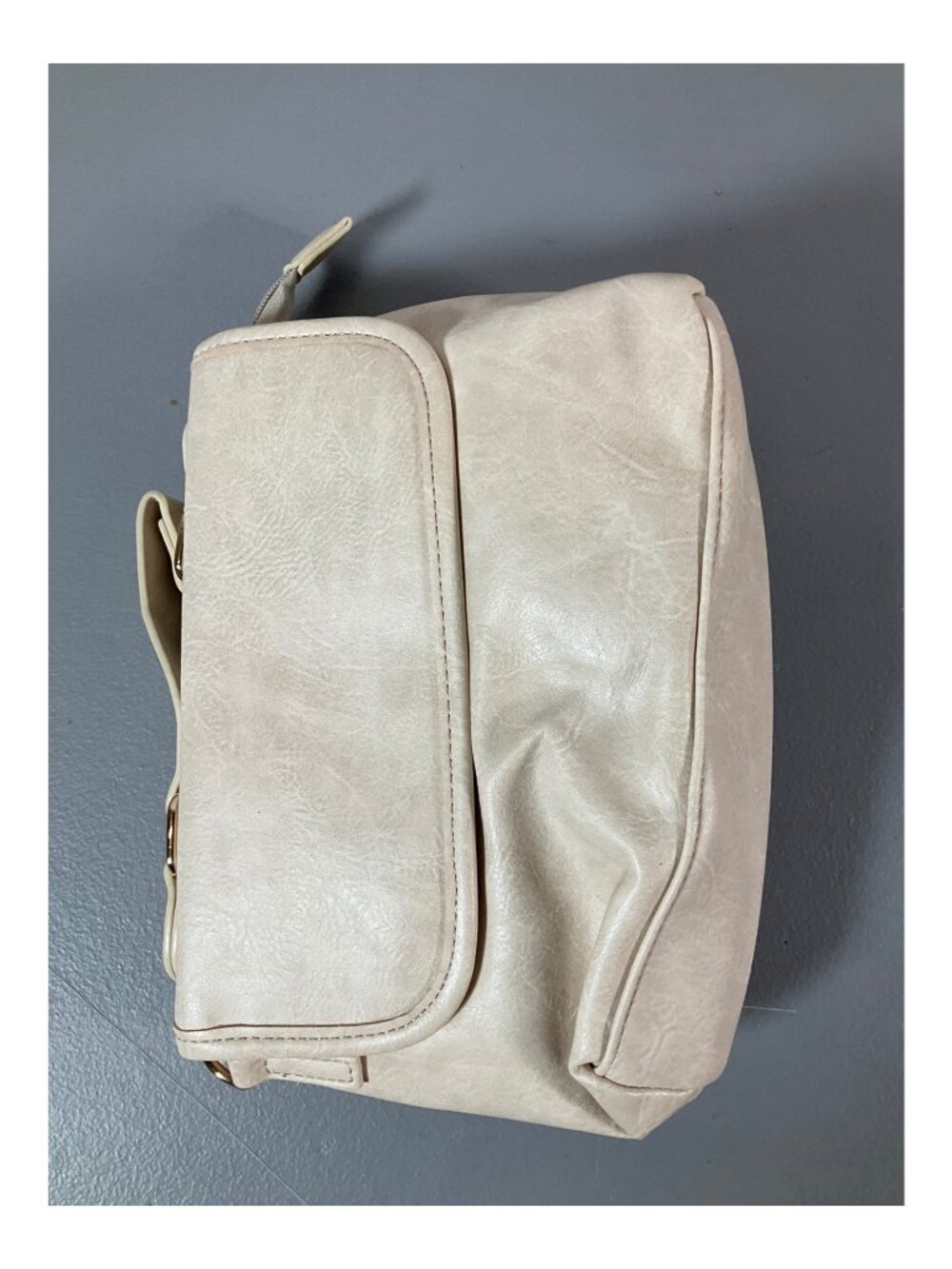 Adorned Cream Faux-Leather Top Handle Bag with Optional Strap - Elegant Unisex D